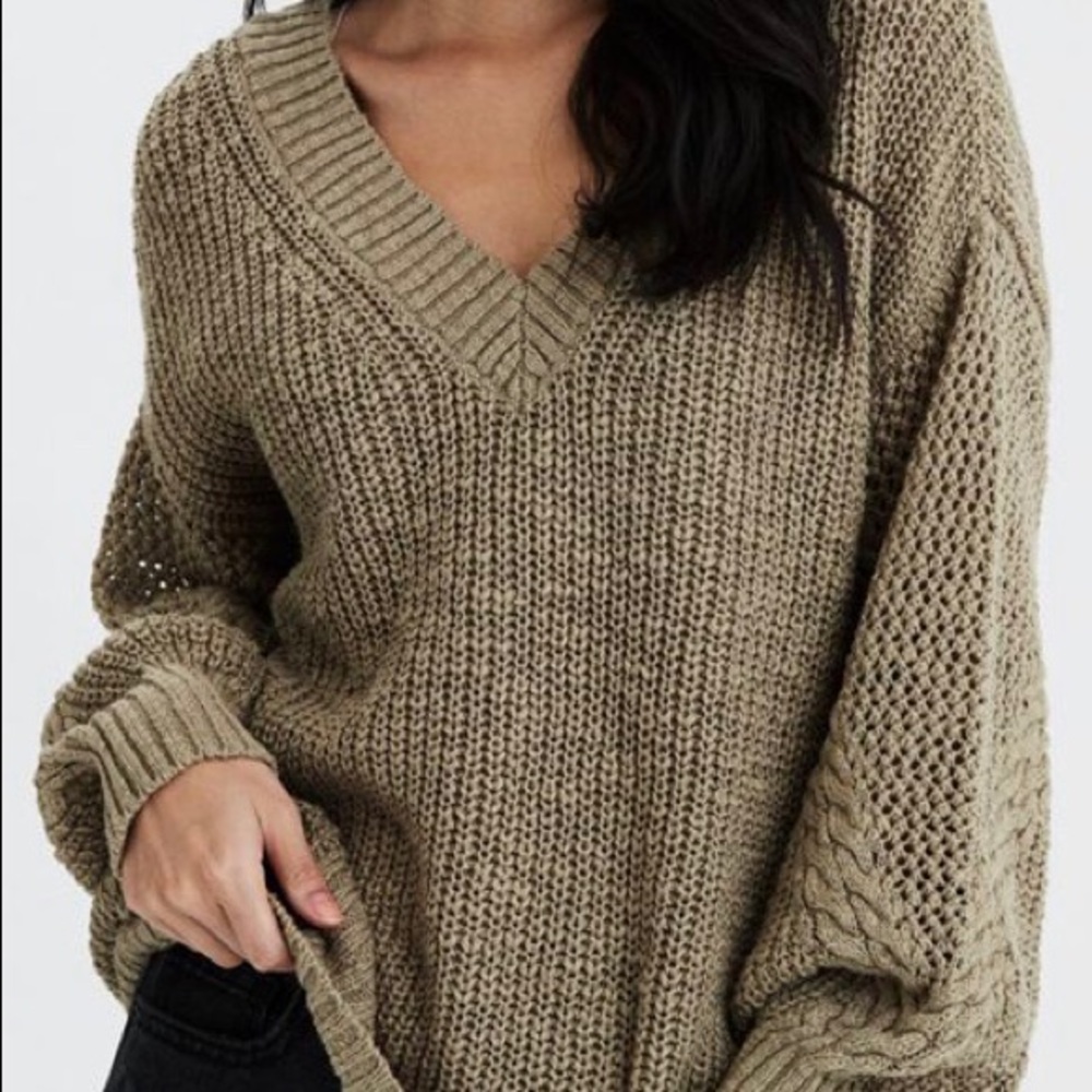 AE Pointelle V-Neck Oversized Sweater